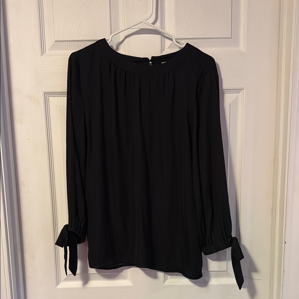 LOFT Black Tie Front Relaxed Blouse
